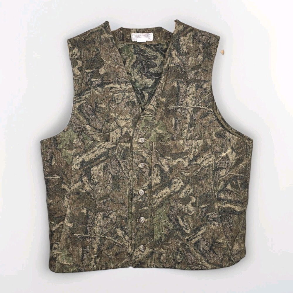 NWOT VTG Filson Mackinaw Wool Vest Timber Camo USA Made Men's Size 46 = XL